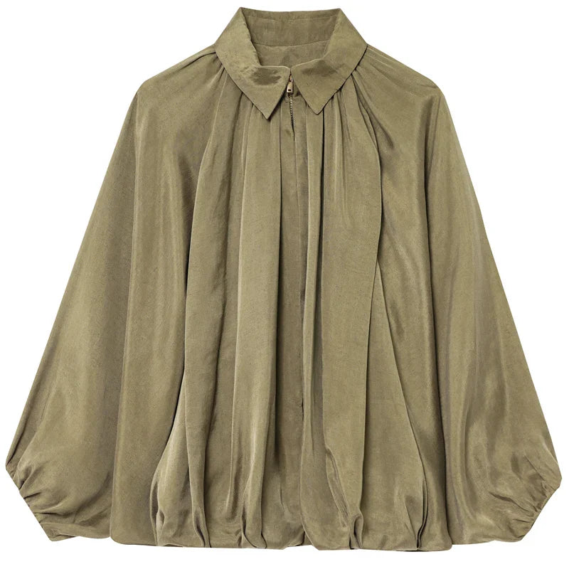 HXAO Women's Bomber Jacket Autumn New In Coats & Jackets Oversized Puff Long Sleeve Tops Ruffled Loose Outerwears Fashion Coats