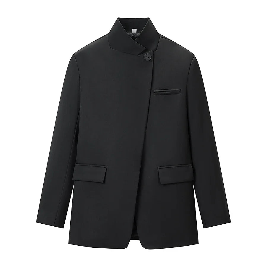HH Women Fashion Plaid Blazer Coat Stand Collar Long Sleeve Jacket 2026 Spring Trend Casual Office Lady Chic Outerwear