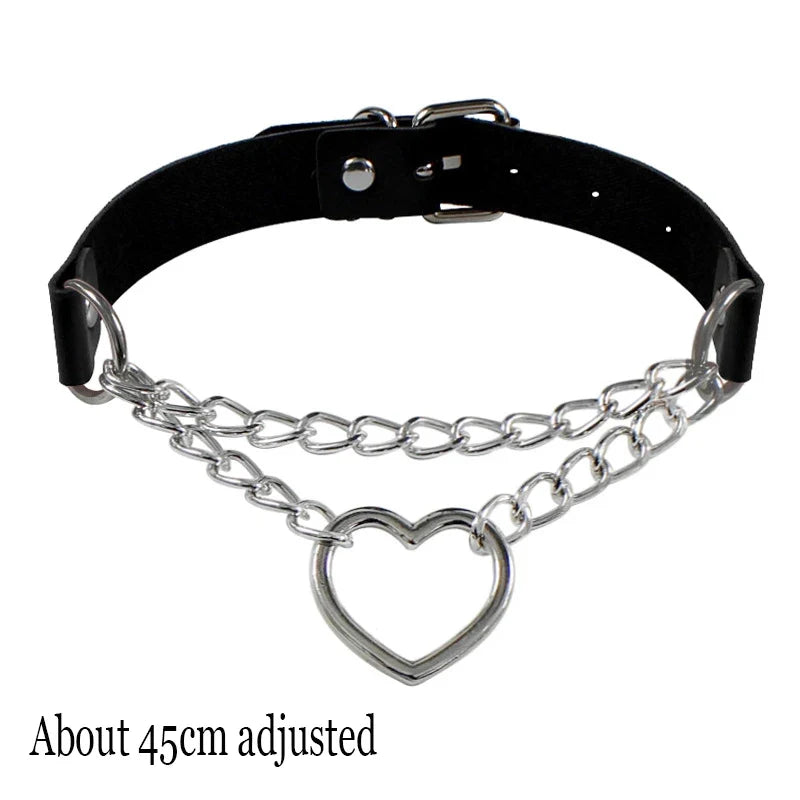 Black PU Leather Punk Choker Collar Necklace with Rivets Gothic Femme Jewelry for Party Club Sexy Goth Pendientes