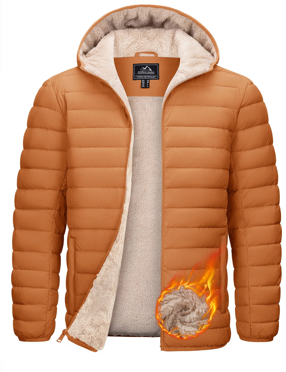 TACVASEN Men's Puffer Jacket Winter Warm Hooded Sherpa Lined Water Resistant Windproof Insulated Jacket Warm Winter Puffy Coat