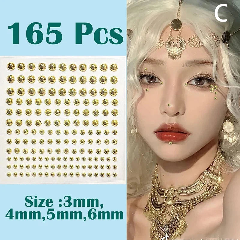 165/180Pcs Sparkly Crystal Nose Studs Set Stick On Rhinestone Body Lip Gems Fake Non Piercing Decoration For Women And Teens