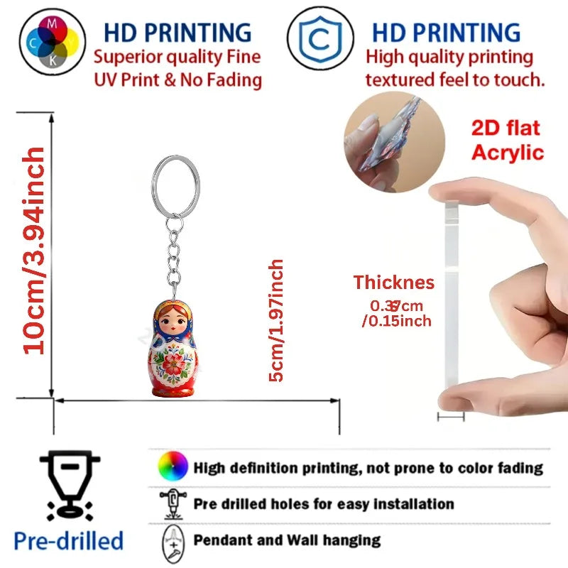 Kawaii Matryoshka Dolls Keychains 2D Acrylic Pendants Festive Decor Holiday Ornament Fun Party Favors Backpack Accessories Gifts