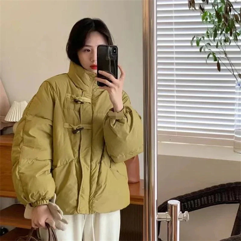 Women's Jacket New Korean Version Stand Collar Short Cotton-padded Jacket Thickening Warm Parkas Winter Vintage Coat