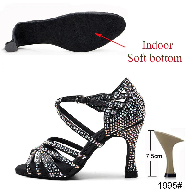 Latin Dance Shoes Ladies Salsa Tango Sneakers Training Dance Shoes High Heel Sandals Summer Square Dance Shoes Bronze Black
