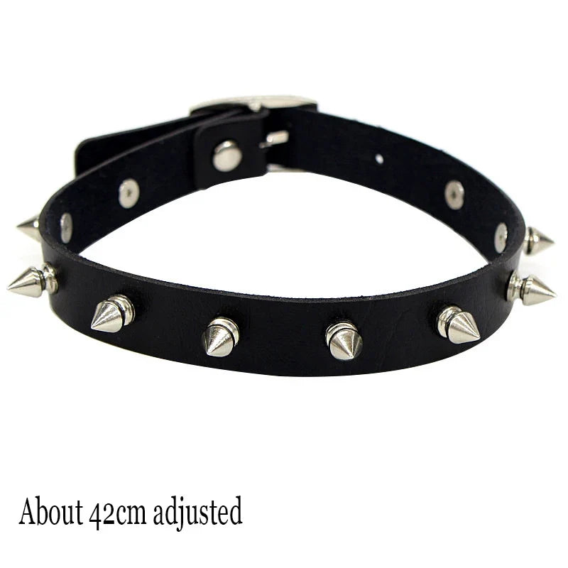 Black PU Leather Punk Choker Collar Necklace with Rivets Gothic Femme Jewelry for Party Club Sexy Goth Pendientes