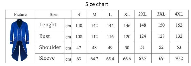 Men's Classic Medieval Vintage Tailcoat Halloween Cosplay Victorian Renaissance Style Steampunk Medieval Jacket Costume