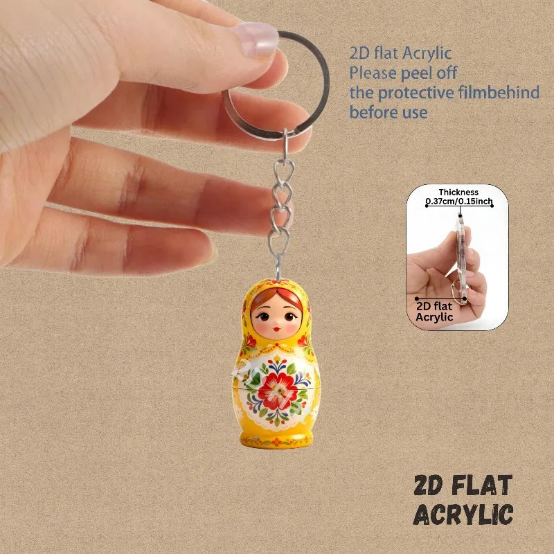 Kawaii Matryoshka Dolls Keychains 2D Acrylic Pendants Festive Decor Holiday Ornament Fun Party Favors Backpack Accessories Gifts