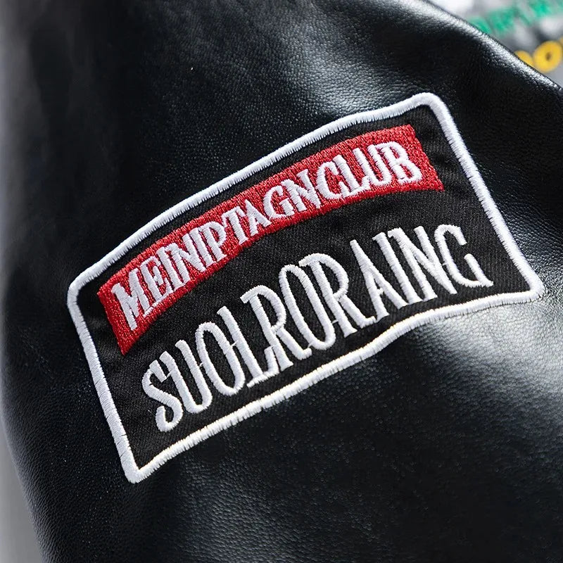 Spring Autumn New Men's Motorcycle Wear Fashion Brand PU Leather Jacket Moto Bike Jackets Thin Fashion Coat Embroidery Hip Hop