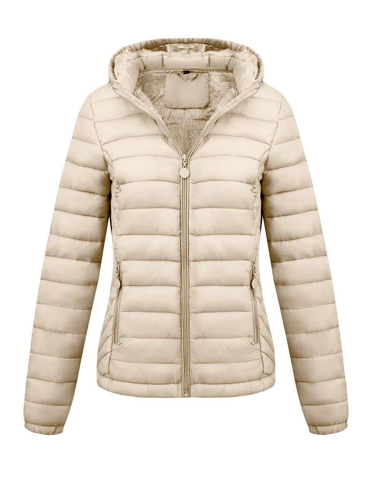 Women's Fashion Winter Padded Coat - Minimalist Hooded Puffer Jacket with Pockets for Fall/Winter