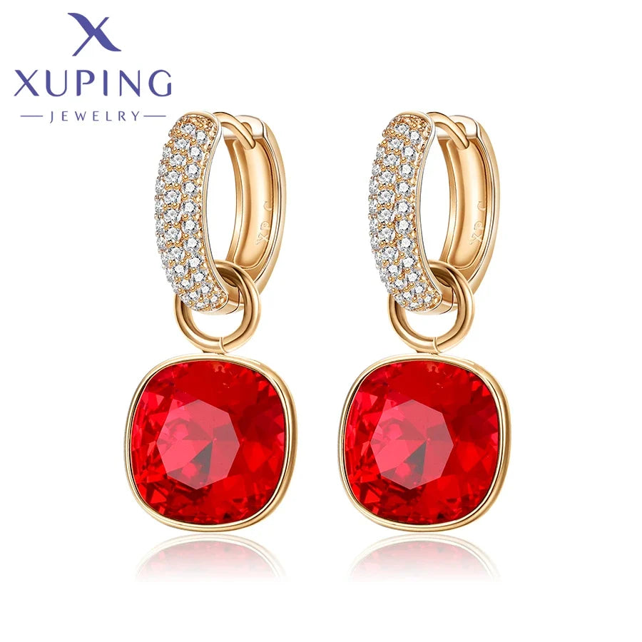 Xuping Jewelry Charm Square Shaped Luxury Exquisite Gold Color Plated Crystal Earring for Women Gift A00606258