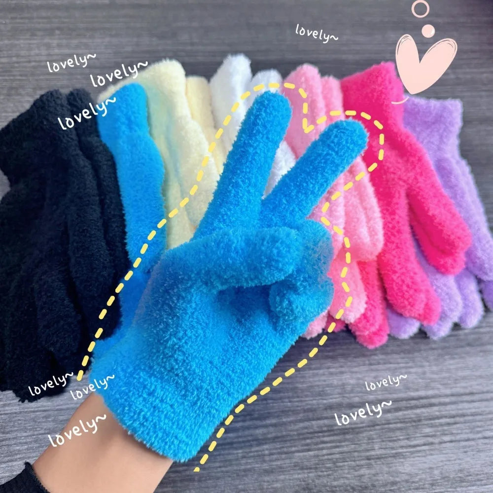 Fashion Thickened Furry Gloves Cold-proof Warm Winter Gloves Windproof Breathable Five Finger Gloves Winter