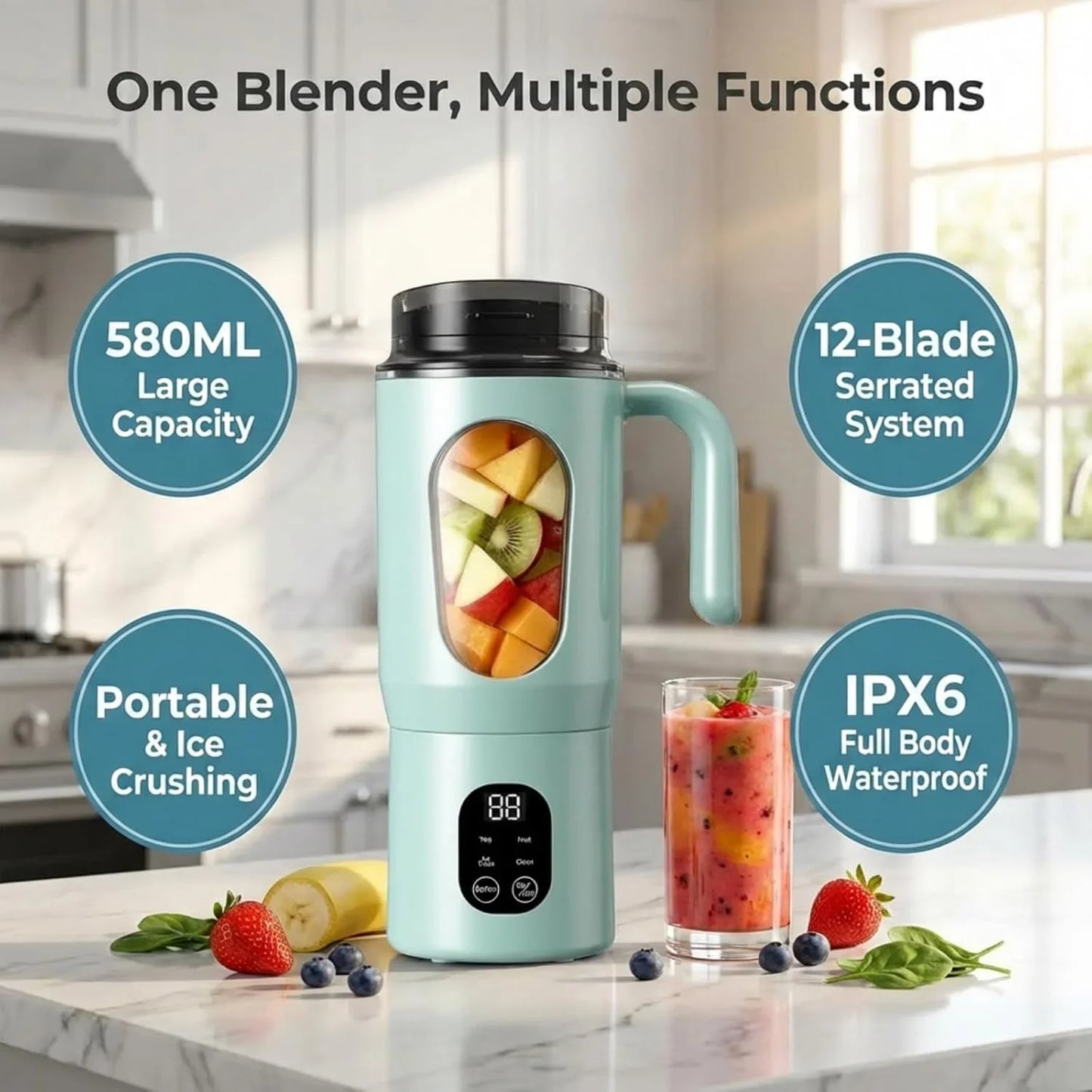 New Portable Juice Maker Blender for Shakes Smoothie 580ML Durable Juicer Steel Blades 2 in 1 Blender Bottle Smoothie Extractor