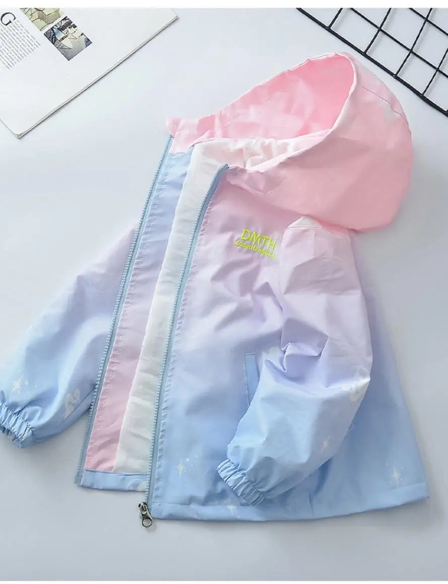 Korean Fashion Jacket For Girls Teenager Casual Gradient Hooded Coat Boys Blazer Spring Autumn Windproof Sweet Coats Windbreaker