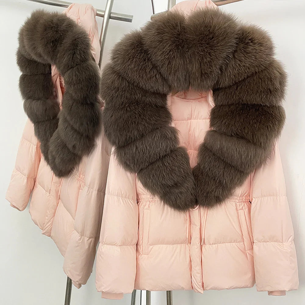 Reality Fur Jacket Real Fur Collar Duck Down Coat Female Winter Hooded Warm Fox Fur Coat Women Natural Raccoon Fur Puffer Jacket