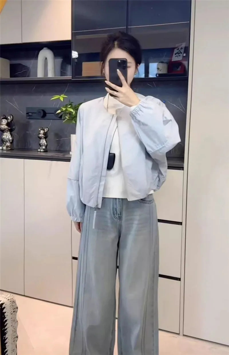 Korean Version Simple Women's Round Neck Solid Color Short Coat 2026 Spring New Female Casual Loose Jacket Joker Little Overwear