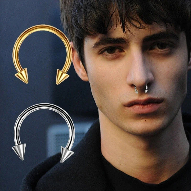 1PC metal Horseshoe Fake Nose Ring C Clip Septum Lip stainless steel Real Piercing Nose Rings Hoop For Women Men Jewelry