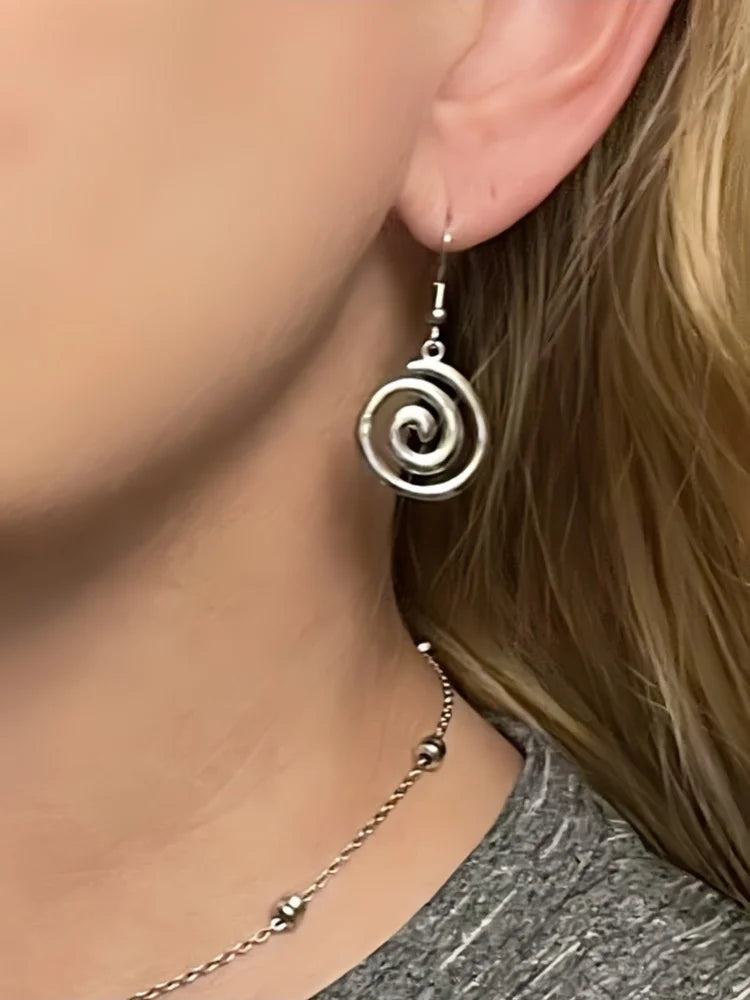 Stainless Steel Spiral Earrings Hypoallergenic Non Tarnish Silvery Swirl Vortex Charm Jewelry Gifts For Her ~ Fun Fashion