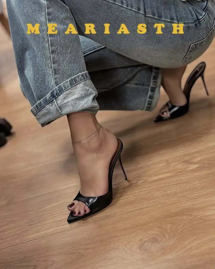 12/10cm pointed Open Toe High Heel Shoes Woman Summer OutsideSlipper Party Stiletto Luxury Designer Patent Leather Women Sandals
