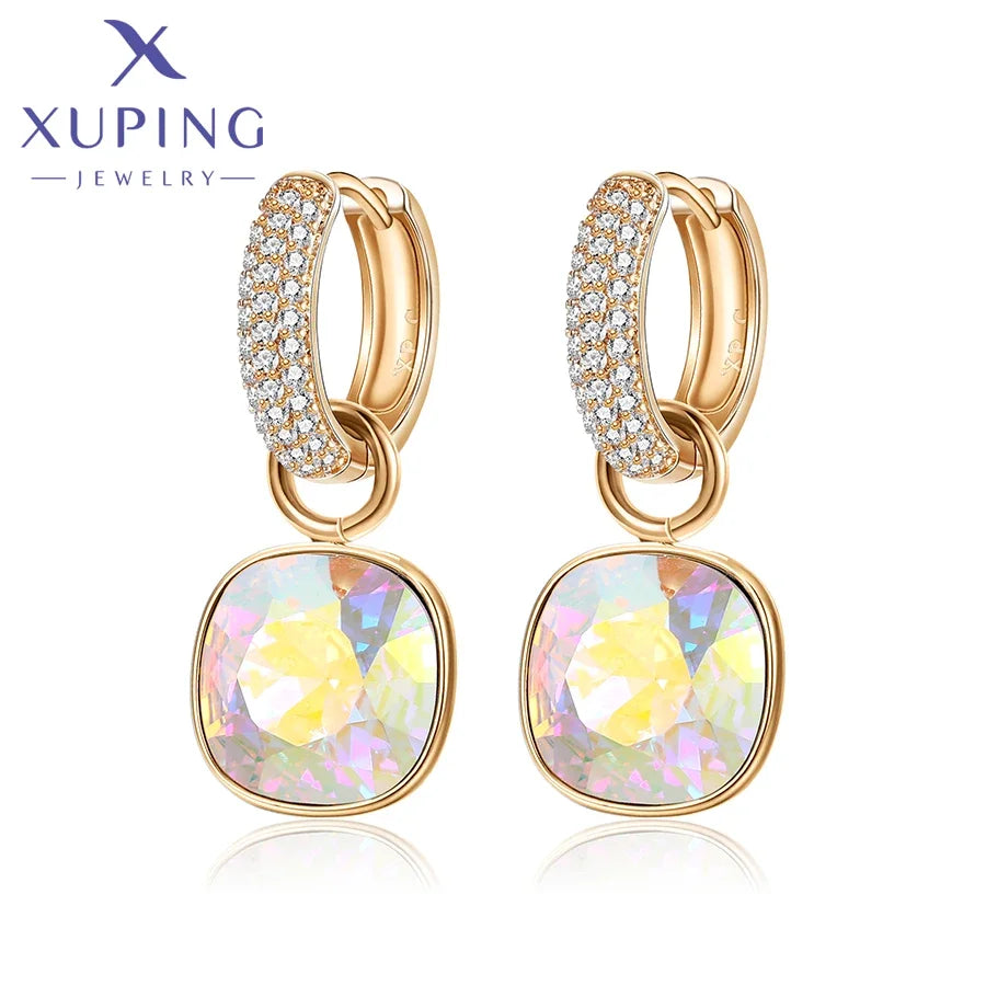 Xuping Jewelry Charm Square Shaped Luxury Exquisite Gold Color Plated Crystal Earring for Women Gift A00606258