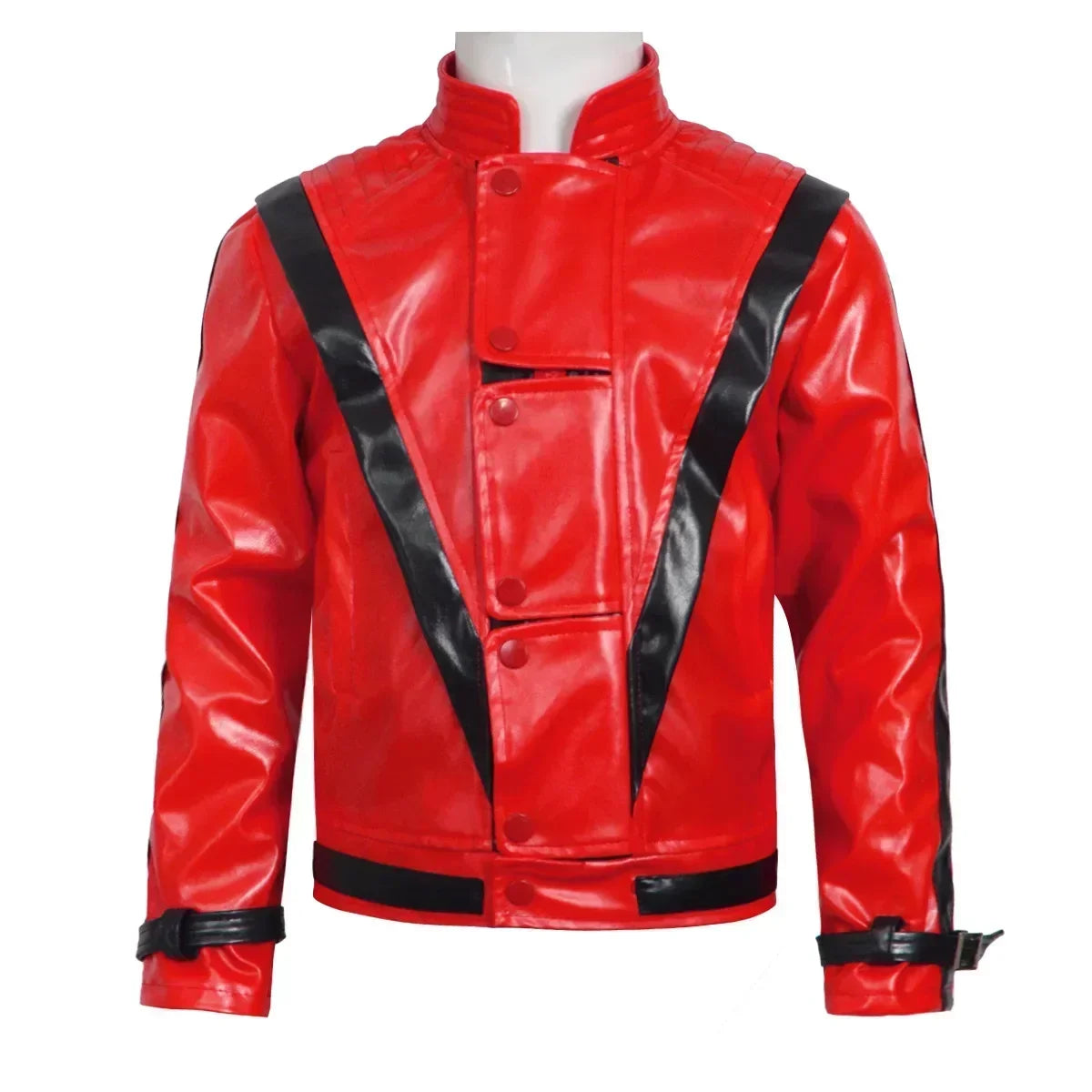 Classic Michael Red Leather Jacket Cosplay Costume Zipper Design Carnival Performance Wear Teen And Adult