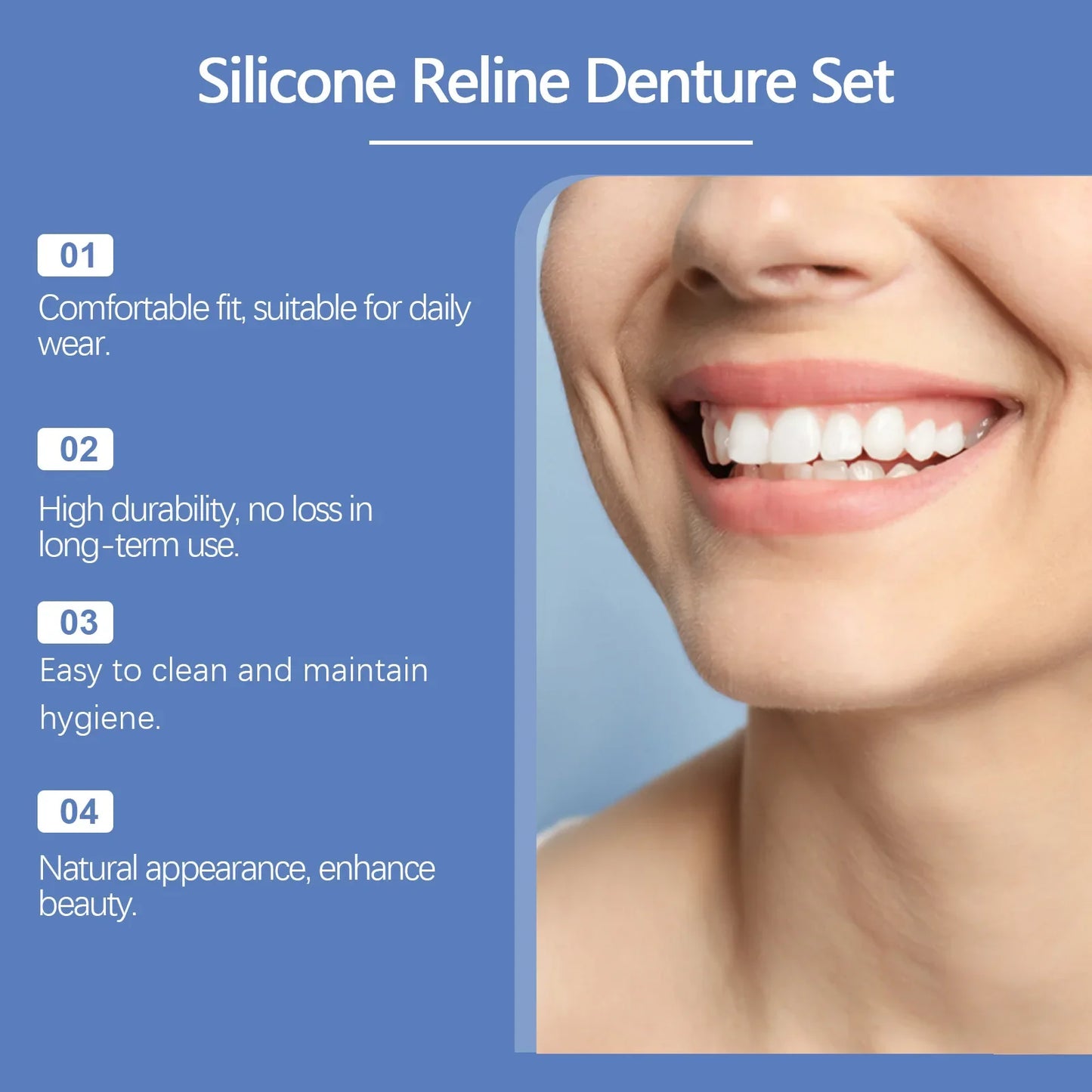 Comfort Fit Full Set Dentures Silicone Fake Teeth Natural Smile Instant Confidence Oral Care for Adults