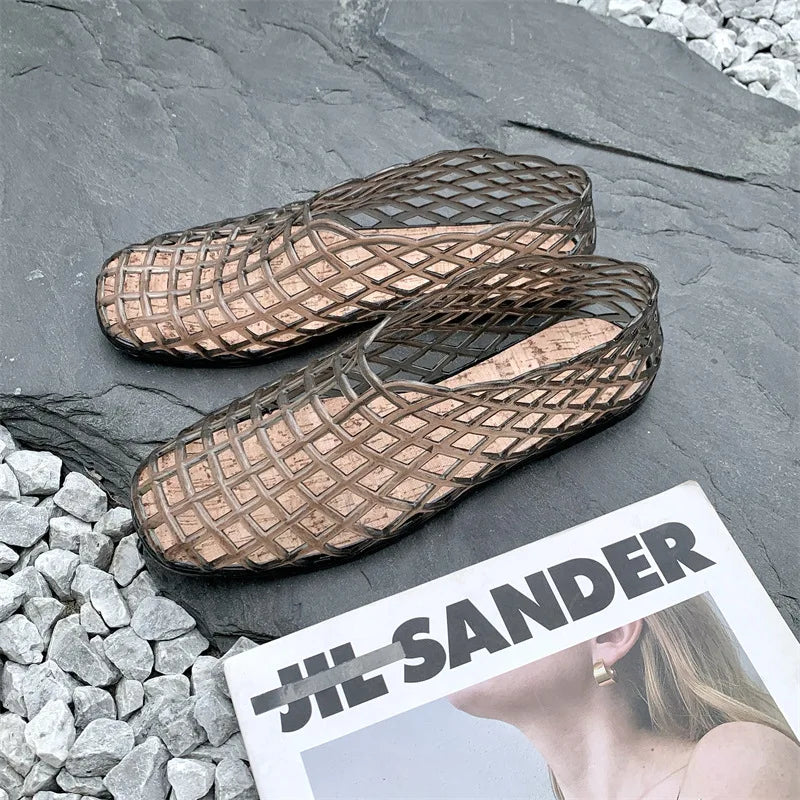 2025 Women's New Flat Sandals with Hollow PVC Breathable Summer Outerwear Baotou Bag and Casual Jelly Sandals