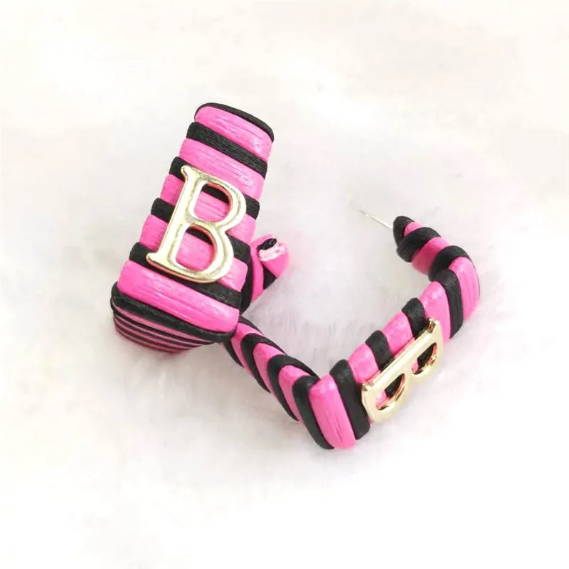 28 Colors Zebra Pu Leather Square Hoop Earrings For Women Fashion Jewelry Letter Alphabet Geometric Stripe Pendientes Mujer