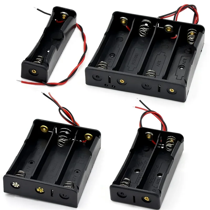 Black Plastic Battery Storage Case DIY Holder 1X 2X 3X 4X 18650 Battery Box with Wire Lead Pin for Electronics 18650 Battery Con