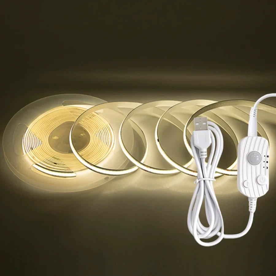 PIR Induction Dimmable 5V USB Adjustable COB Light Strip Motion Sensor Night Light Bathroom, Bedroom, Bed TV Lighting Decoration