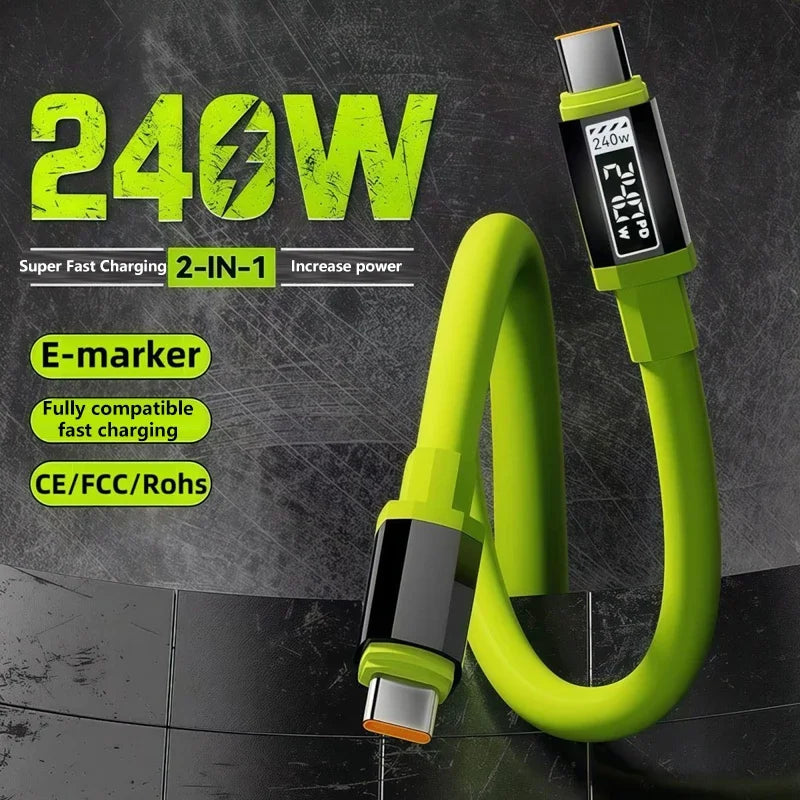 240W Type C Fast Charging Charger Type C USB Quick Charger Cable Date Sync Nylon Braided Wire Charger Cable For Huawei Xiaomi