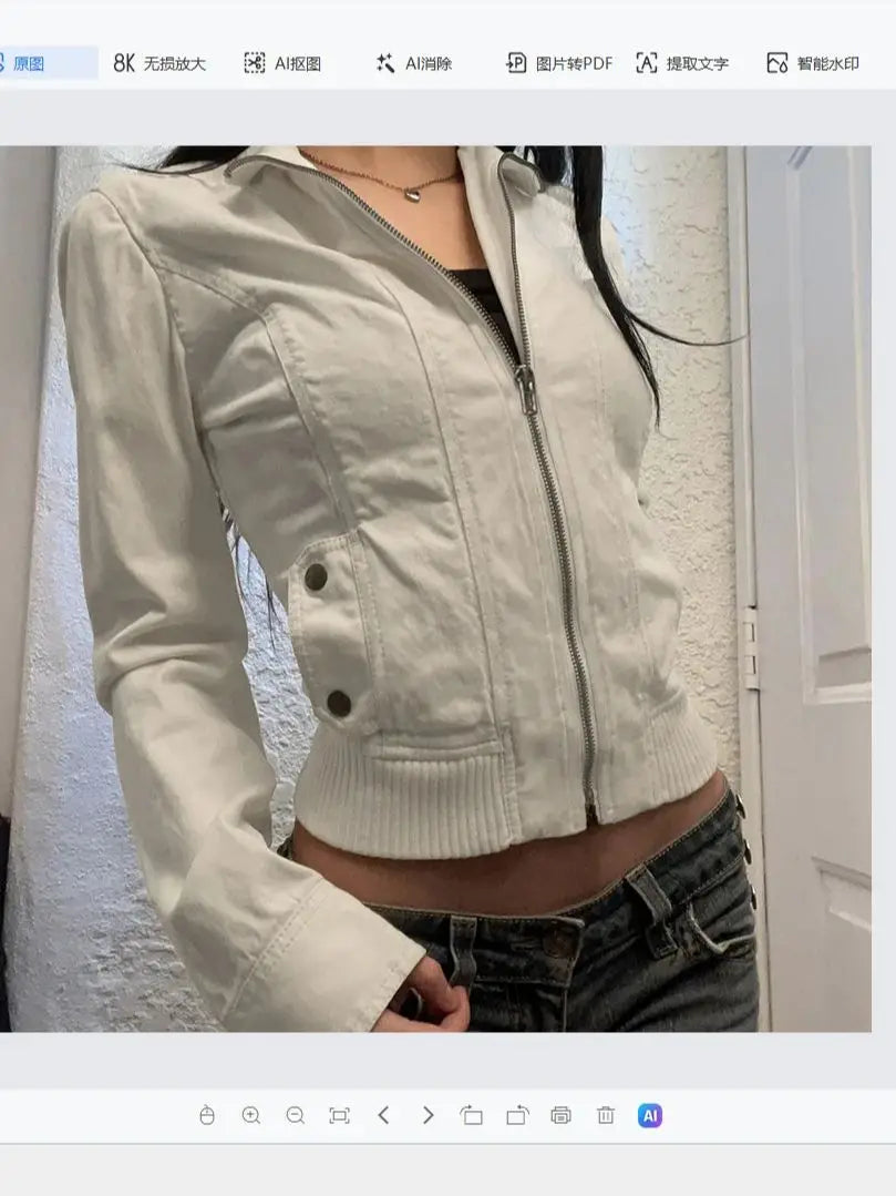 Vintage Cropped Jackets for Women Harajuku Casual Slim Fit Zipper Coat Y2K Streetwear Long Sleeve Outerwear Autumn