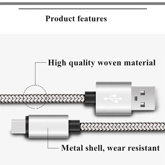 USB A to iPhone 15 Nylon Braided Cable Fast Charger Cord for Huawei Samsung Galaxy S22 Android Phone  Charger Cable Accessories