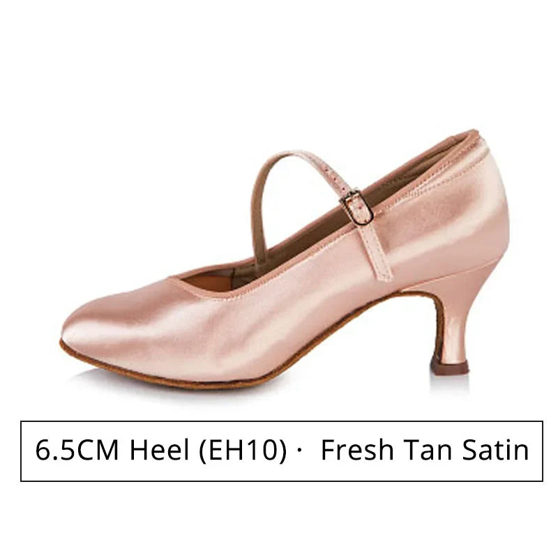 BD Dance Women Standard Shoes 138 ClASSIC Fresh Tan Satin High Heel Ladies Ballroom Dance Shoes Soft Outsole Modern Dance