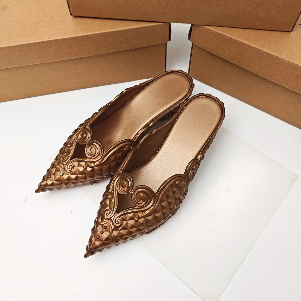 Original Brand Style Women Pointed-toe Crystal High Heel Slippers  Girl Retro Elegance Slippe Ladies Fashion witch Summer Slides