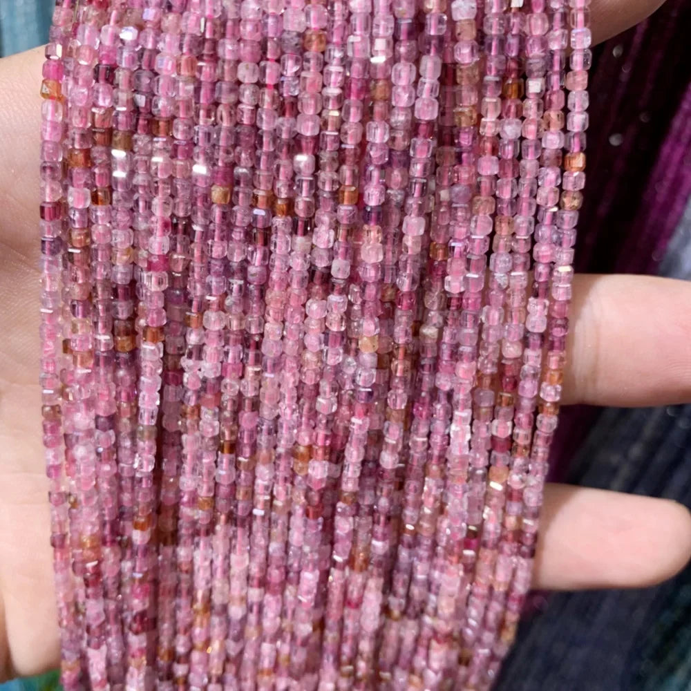 2x2mmNatural Colored Tourmaline Blue Tourmaline Faceted Cube Beads Square Stone Beads for JewelryDIY Making  Gemstone Loose Bea