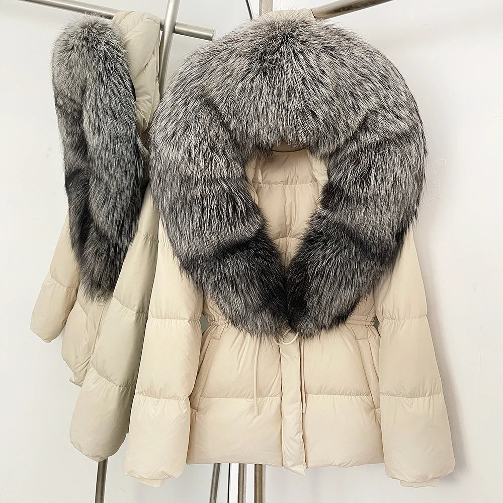 Reality Fur Jacket Real Fur Collar Duck Down Coat Female Winter Hooded Warm Fox Fur Coat Women Natural Raccoon Fur Puffer Jacket