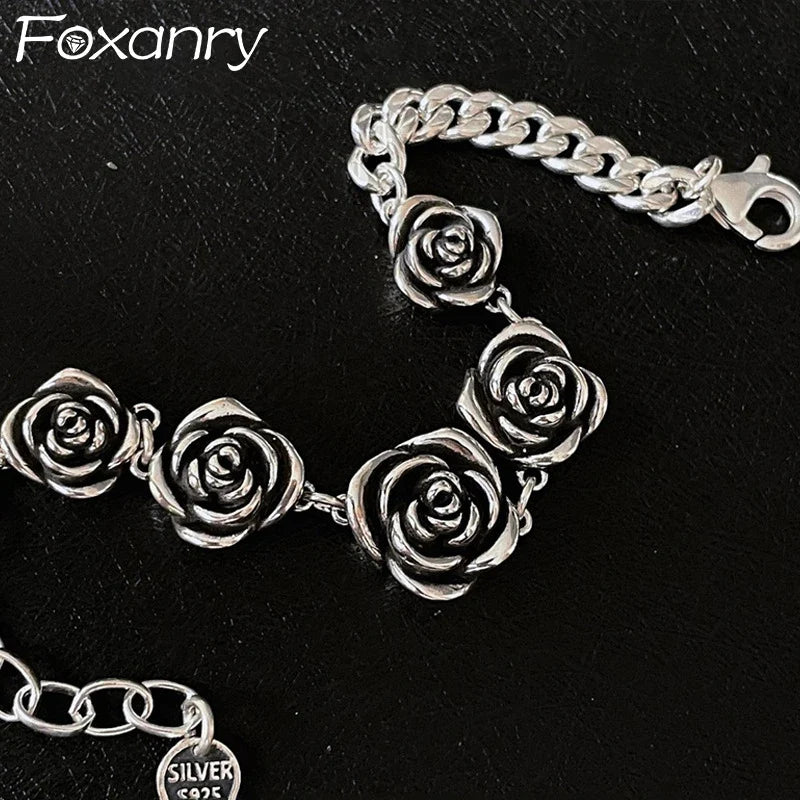 FOXANRY Vintage Punk Rose Flower Chain Bracelet Charm Women Girl New Fashion Creative Geometric Handmade Party Jewelry Gifts