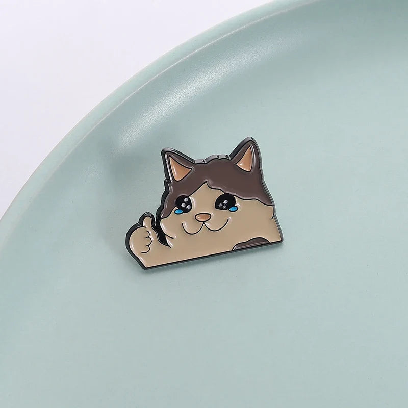 Thumb Up Crying Cat Enamel Pin Kawaii Humorous Animal Brooch Lapel Backpack Badge Funny Jewelry Gifts For Cat Lovers Friends