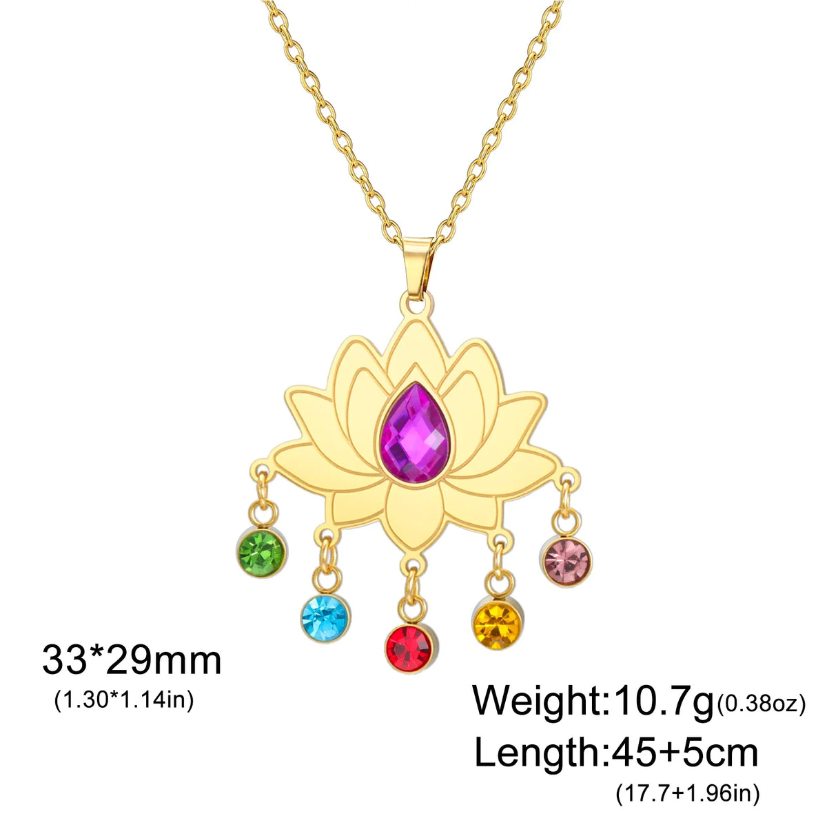 Gold Plated 7 Chakra Lotus Flower Necklace with Om Symbol Spiritual Yoga Jewelry Seven Colorful Zircon Lotus Flower Necklace