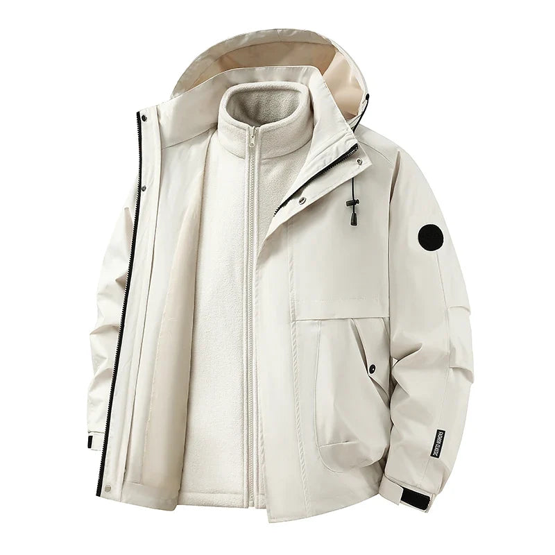 New Autumn and Winter Three in One Outdoor Jacket for Couples Warm Hooded Waterproof Two-piece Set Windbreaker Hiking Jacket