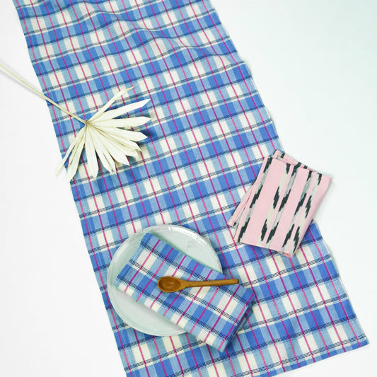 San Andres Gingham Blue & White Table Runner