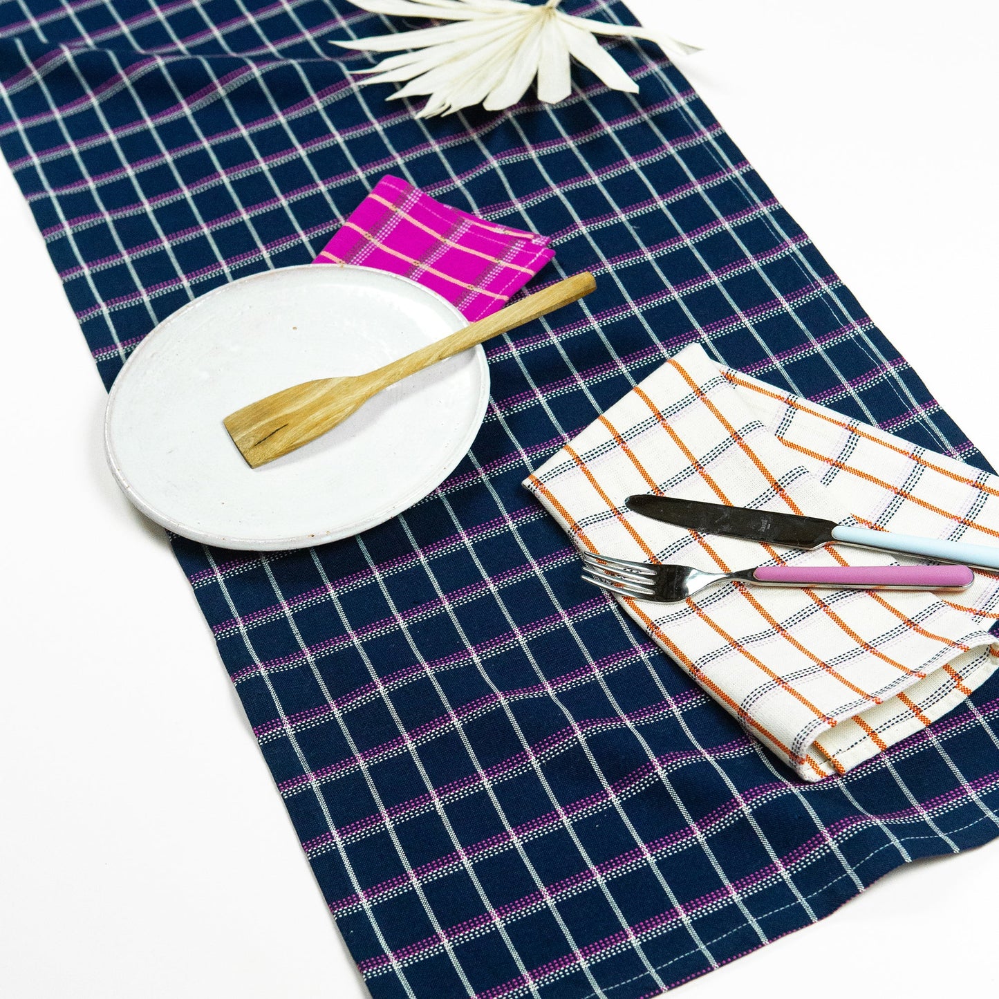 San Lucas Plaid Navy Table Runner
