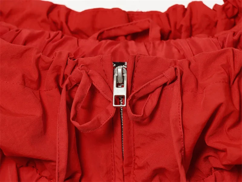 Women's Jacket 2026 Autumn New Red Long-Sleeve Drawstring Decorative Festive Hoodie Zipper Cardigan Casual Fashion Versatile
