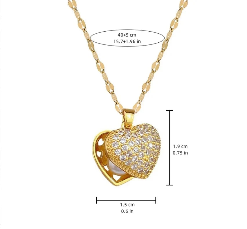 ZAKOL Korean Light Luxury Shell Pearl Necklace For Women Micro Inlaid Zircon Love Heart Moon Choker Wedding Jewelry