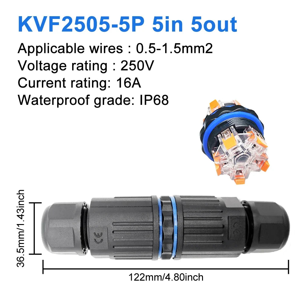 IP68 Waterproof Cable Connector Quick Connection KVSF-15 2 in 2 out 2/3/4/5 Pin Electrical Terminal Adapter Wire Connector