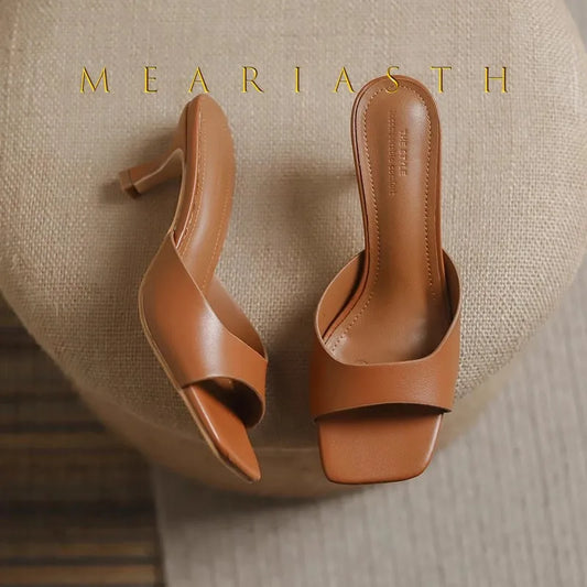 2025 new Summer Square Head open toe High Heel Women's Slippers pu Leather Prom Shoes Series Fine Heel Sandals Ladies Slippers