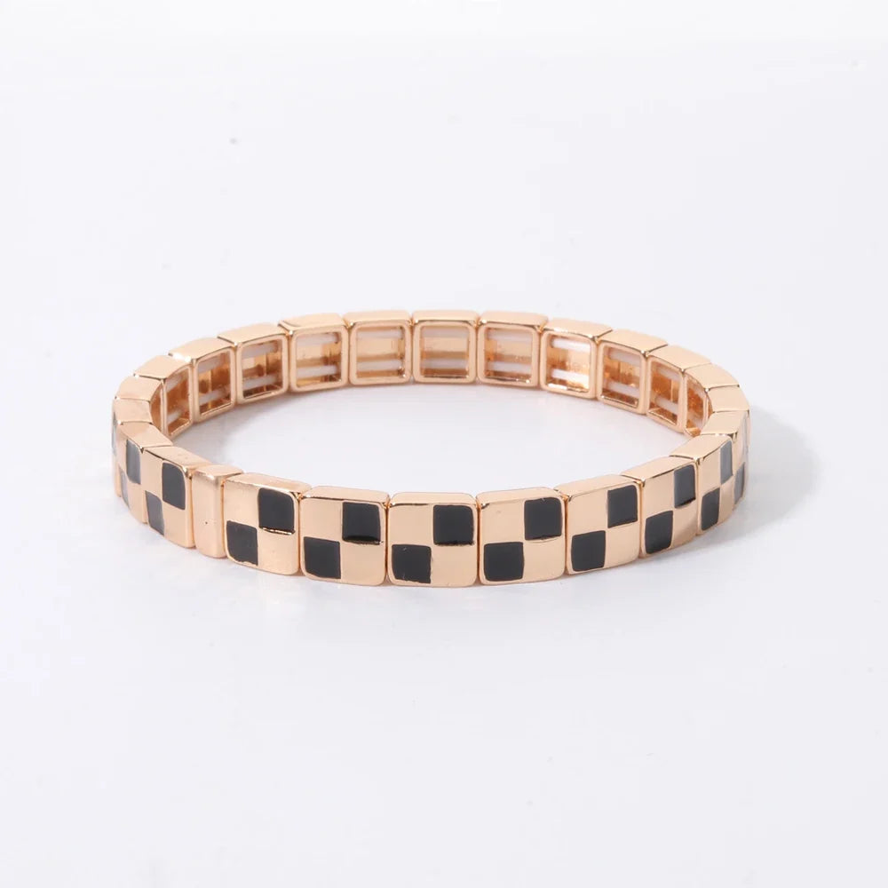 2026 New Black Gold Color Beaded Bangle for Women and Men Handmade Elastic hand Wrist Bracelets