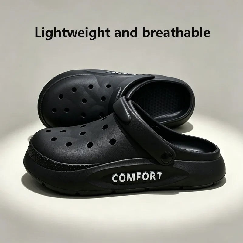 Women's Men's Slippers Summer Anti-Slip Couple Hollow Covered Toe Indoor Outdoor Casual Thick Bottom Sandals for Home Adults