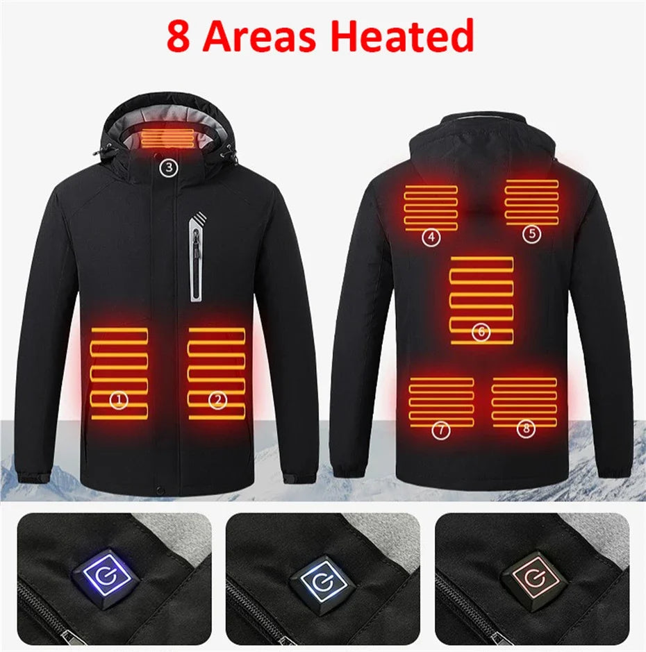Heating Jackets Men Winter Warm Heated Windbreaker 8 Zones Electric Heated Coat Waterproof Coat Plus Size 5XL Outerwear Male