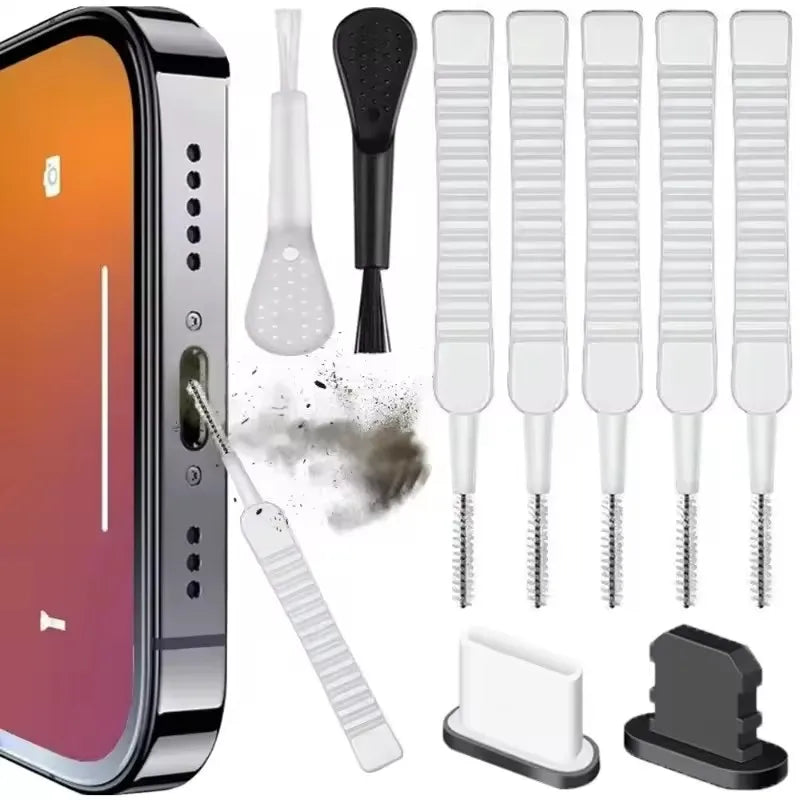 10/1Pcs Cell Phone Charging Port Dust Plug with Cleaning Brush for iPhone 15 Pro Max Plus Samsung Xiaomi iOS Type C Cleaner Set